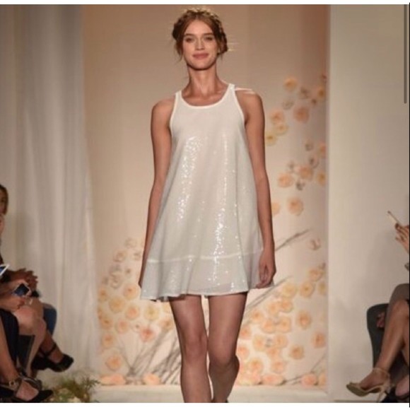 LC Lauren Conrad Dresses & Skirts - LC LAUREN CONRAD Runway Sequin Trapeze Sleeveless Antique White Mini Dress
